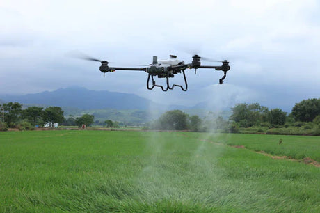Agriculture Drone spraying a green field
