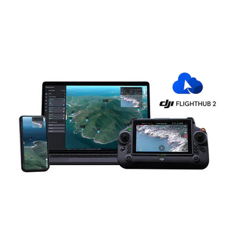 DJI Flighthub 2 system with multiple screens displaying